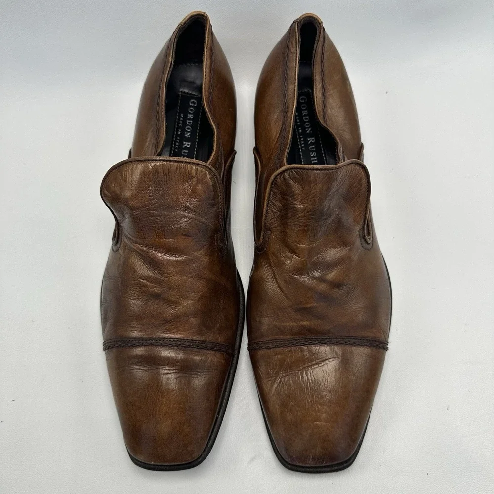 GORDON RUSH Men's Brown Soft Leather Shoes Slip On Loafers Size‎ 8